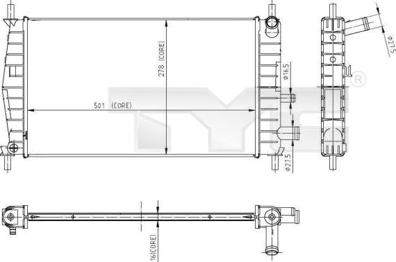 TYC 710-0025 - Радиатор, охлаждане на двигателя vvparts.bg