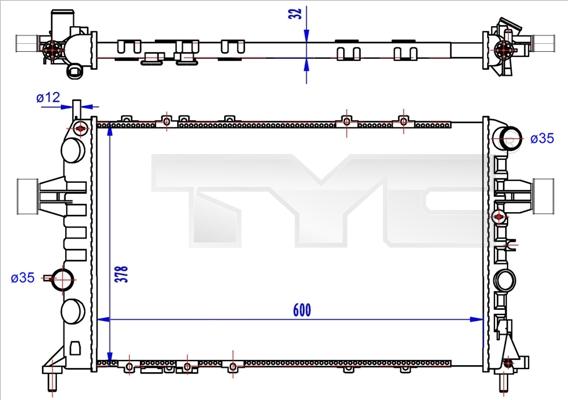 TYC 725-0041-R - Радиатор, охлаждане на двигателя vvparts.bg