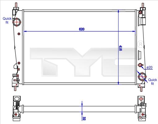 TYC 725-0042-R - Радиатор, охлаждане на двигателя vvparts.bg