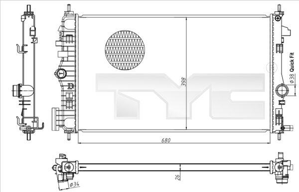TYC 725-0047 - Радиатор, охлаждане на двигателя vvparts.bg