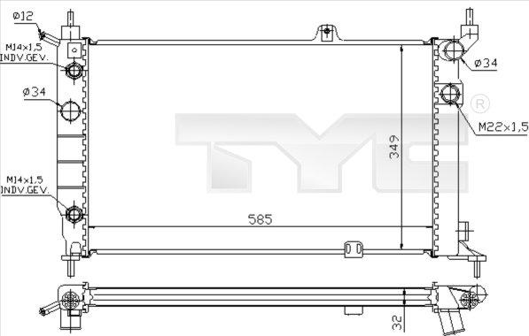 TYC 725-0002 - Радиатор, охлаждане на двигателя vvparts.bg