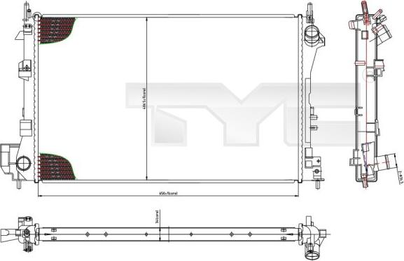 TYC 725-0010 - Радиатор, охлаждане на двигателя vvparts.bg