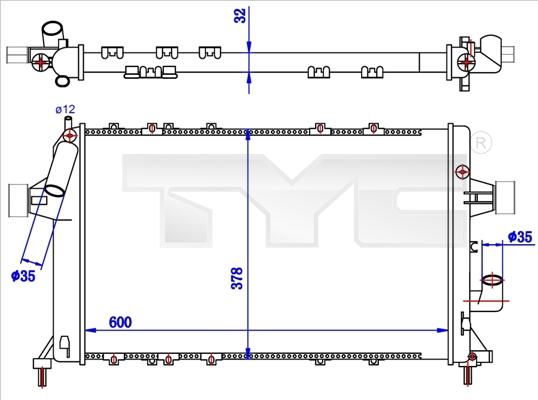 TYC 725-0039-R - Радиатор, охлаждане на двигателя vvparts.bg