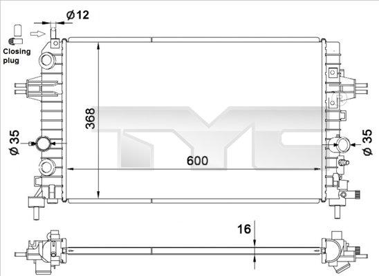 TYC 725-0036 - Радиатор, охлаждане на двигателя vvparts.bg