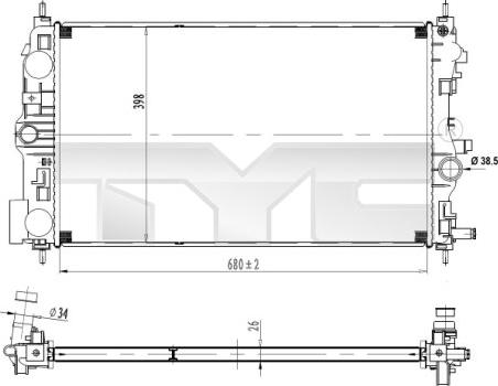 TYC 725-0037 - Радиатор, охлаждане на двигателя vvparts.bg