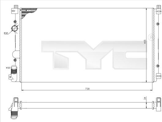 TYC 725-0029 - Радиатор, охлаждане на двигателя vvparts.bg