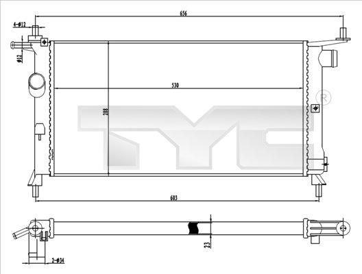 TYC 725-0020 - Радиатор, охлаждане на двигателя vvparts.bg