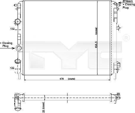 TYC 728-0010 - Радиатор, охлаждане на двигателя vvparts.bg