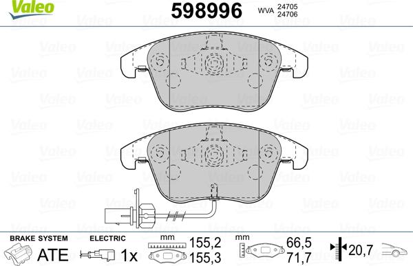 Valeo 598996 - Комплект спирачно феродо, дискови спирачки vvparts.bg