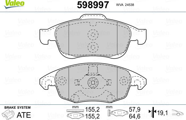 Valeo 598997 - Комплект спирачно феродо, дискови спирачки vvparts.bg