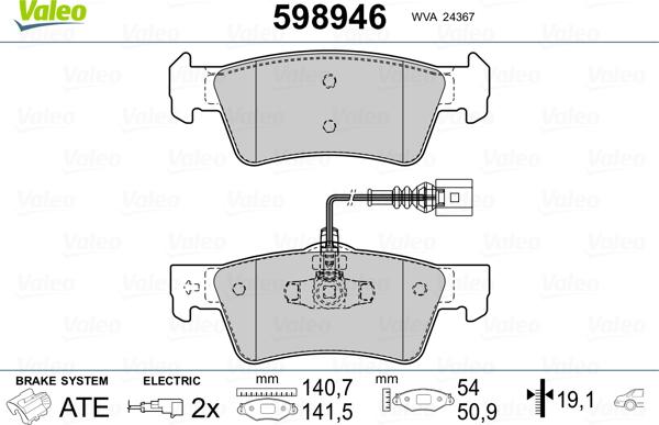 Valeo 598946 - Комплект спирачно феродо, дискови спирачки vvparts.bg