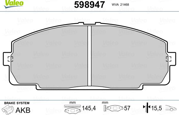 Valeo 598947 - Комплект спирачно феродо, дискови спирачки vvparts.bg