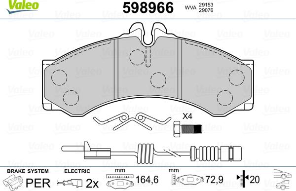 Valeo 598966 - Комплект спирачно феродо, дискови спирачки vvparts.bg