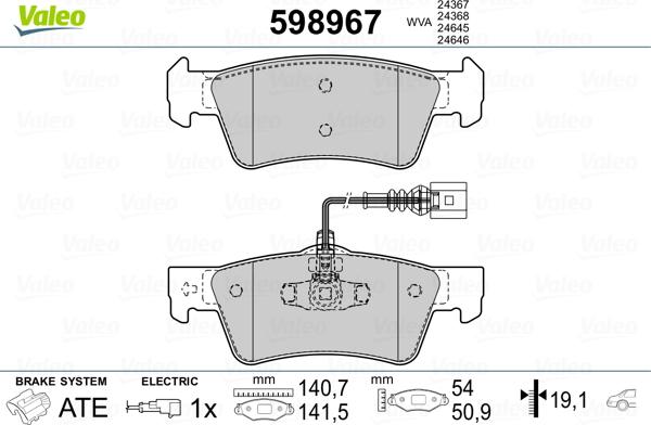 Valeo 598967 - Комплект спирачно феродо, дискови спирачки vvparts.bg