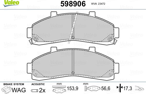 Valeo 598906 - Комплект спирачно феродо, дискови спирачки vvparts.bg