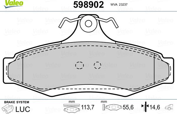 Valeo 598902 - Комплект спирачно феродо, дискови спирачки vvparts.bg