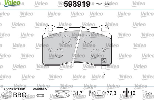 Valeo 598919 - Комплект спирачно феродо, дискови спирачки vvparts.bg