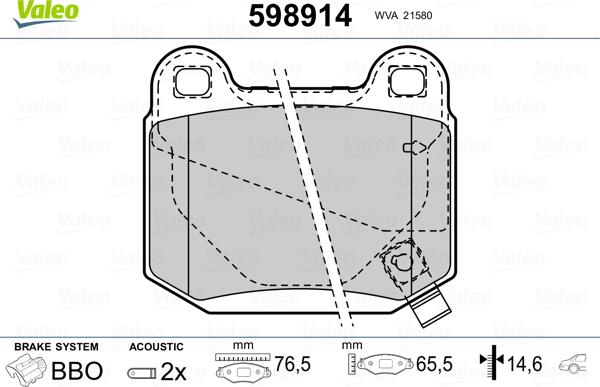 Valeo 598914 - Комплект спирачно феродо, дискови спирачки vvparts.bg