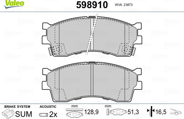 Valeo 598910 - Комплект спирачно феродо, дискови спирачки vvparts.bg