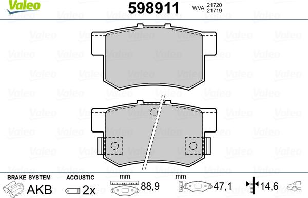 Valeo 598911 - Комплект спирачно феродо, дискови спирачки vvparts.bg