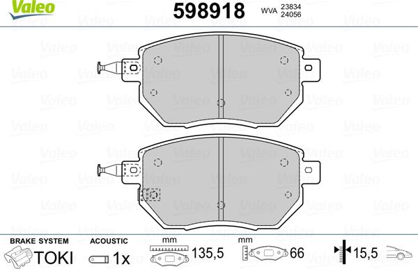 Valeo 598918 - Комплект спирачно феродо, дискови спирачки vvparts.bg