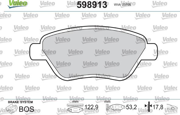 Valeo 598913 - Комплект спирачно феродо, дискови спирачки vvparts.bg