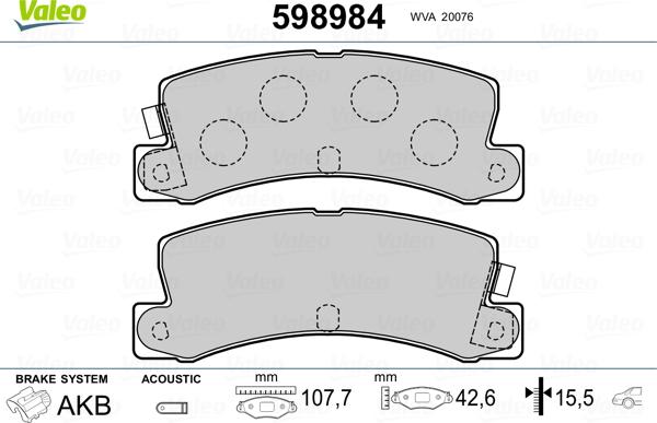 Valeo 598984 - Комплект спирачно феродо, дискови спирачки vvparts.bg