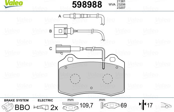 Valeo 598988 - Комплект спирачно феродо, дискови спирачки vvparts.bg