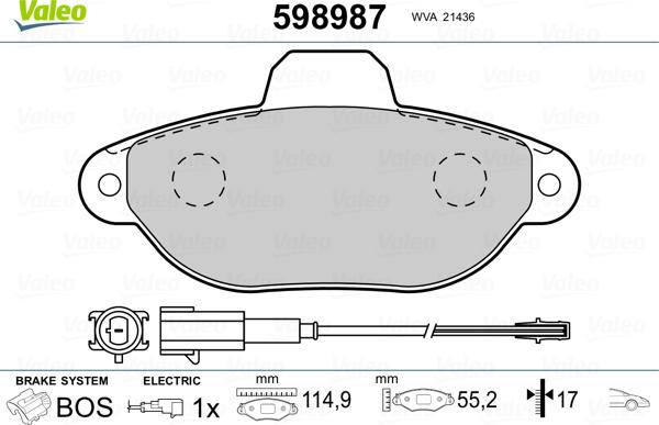 Valeo 598987 - Комплект спирачно феродо, дискови спирачки vvparts.bg