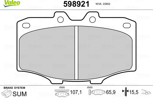 Valeo 598921 - Комплект спирачно феродо, дискови спирачки vvparts.bg