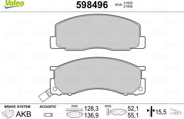 Valeo 598496 - Комплект спирачно феродо, дискови спирачки vvparts.bg