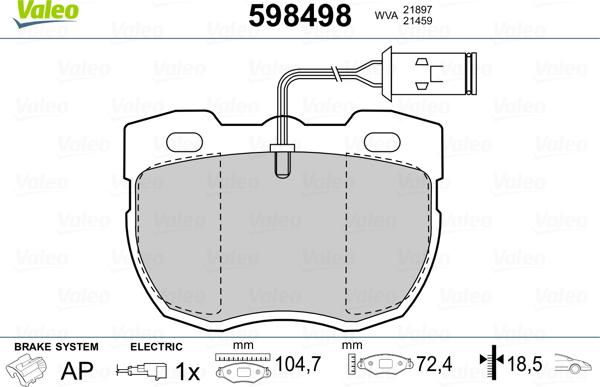 Valeo 598498 - Комплект спирачно феродо, дискови спирачки vvparts.bg