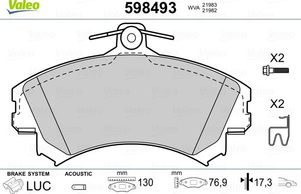 Valeo 598493 - Комплект спирачно феродо, дискови спирачки vvparts.bg