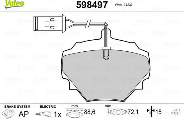 Valeo 598497 - Комплект спирачно феродо, дискови спирачки vvparts.bg