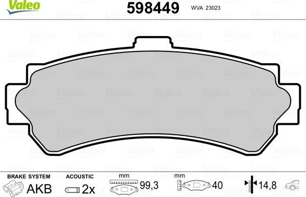 Valeo 598449 - Комплект спирачно феродо, дискови спирачки vvparts.bg