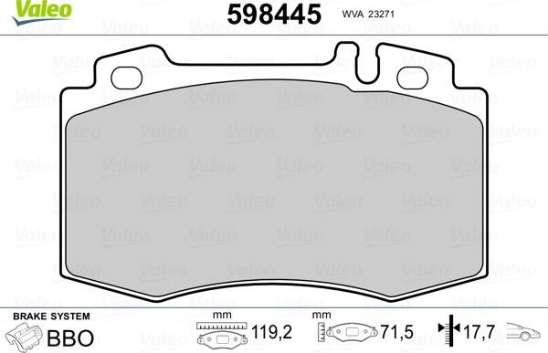 Valeo 598445 - Комплект спирачно феродо, дискови спирачки vvparts.bg