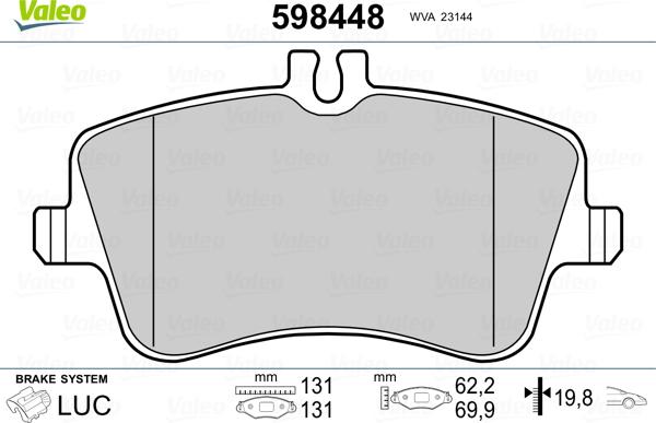 Valeo 598448 - Комплект спирачно феродо, дискови спирачки vvparts.bg