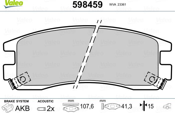 Valeo 598459 - Комплект спирачно феродо, дискови спирачки vvparts.bg