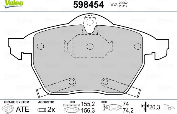 Valeo 598454 - Комплект спирачно феродо, дискови спирачки vvparts.bg