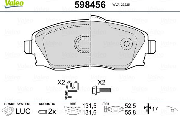 Valeo 598456 - Комплект спирачно феродо, дискови спирачки vvparts.bg