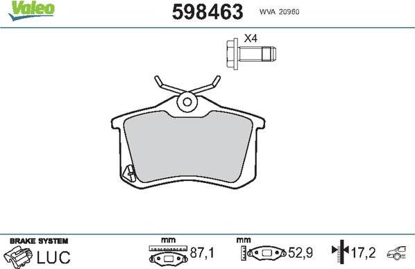 Valeo 598463 - Комплект спирачно феродо, дискови спирачки vvparts.bg