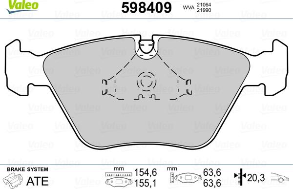 Valeo 598409 - Комплект спирачно феродо, дискови спирачки vvparts.bg