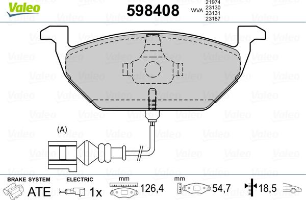 Valeo 598408 - Комплект спирачно феродо, дискови спирачки vvparts.bg