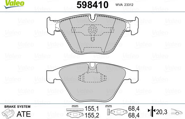 Valeo 598410 - Комплект спирачно феродо, дискови спирачки vvparts.bg