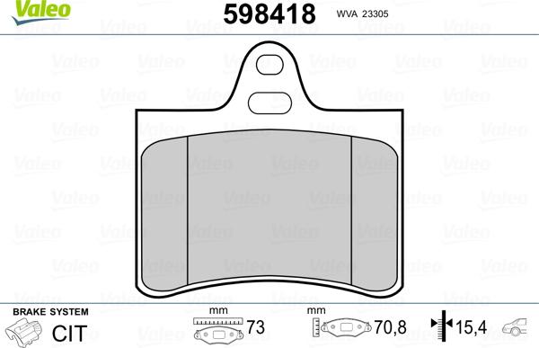 Valeo 598418 - Комплект спирачно феродо, дискови спирачки vvparts.bg