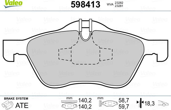 Valeo 598413 - Комплект спирачно феродо, дискови спирачки vvparts.bg