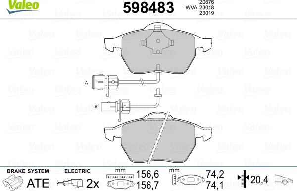 Valeo 598483 - Комплект спирачно феродо, дискови спирачки vvparts.bg