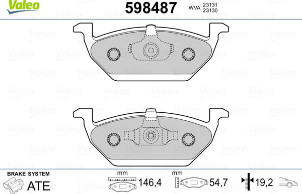 Valeo 598487 - Комплект спирачно феродо, дискови спирачки vvparts.bg