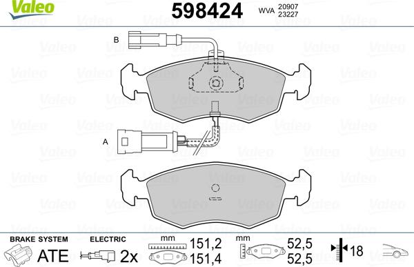 Valeo 598424 - Комплект спирачно феродо, дискови спирачки vvparts.bg