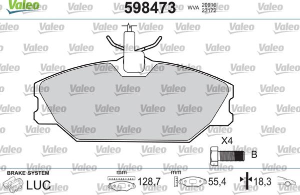 Valeo 598473 - Комплект спирачно феродо, дискови спирачки vvparts.bg